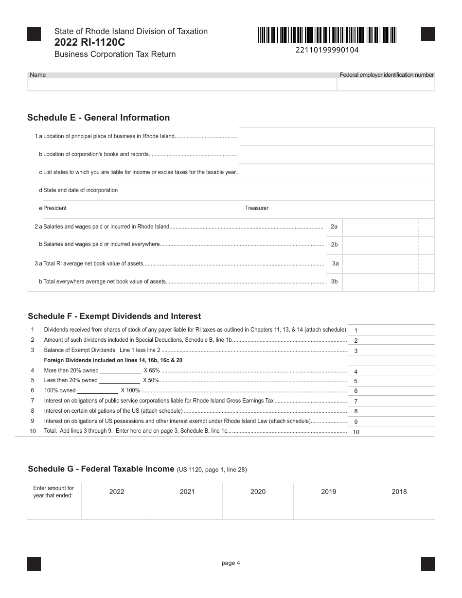 Form RI-1120C Business Corporation Tax Return - Rhode Island, Page 4