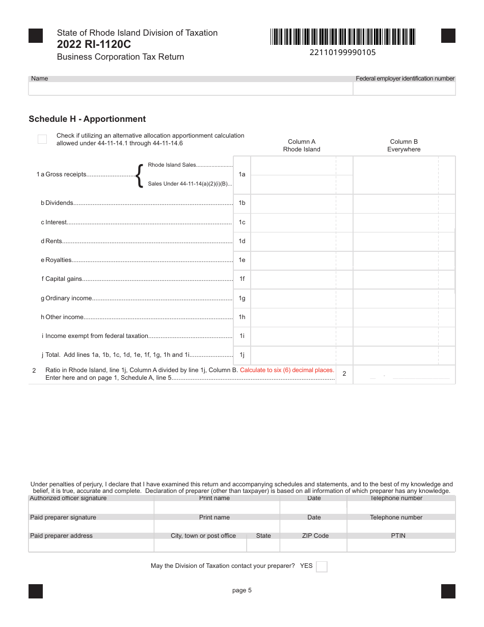 Form RI-1120C Business Corporation Tax Return - Rhode Island, Page 5