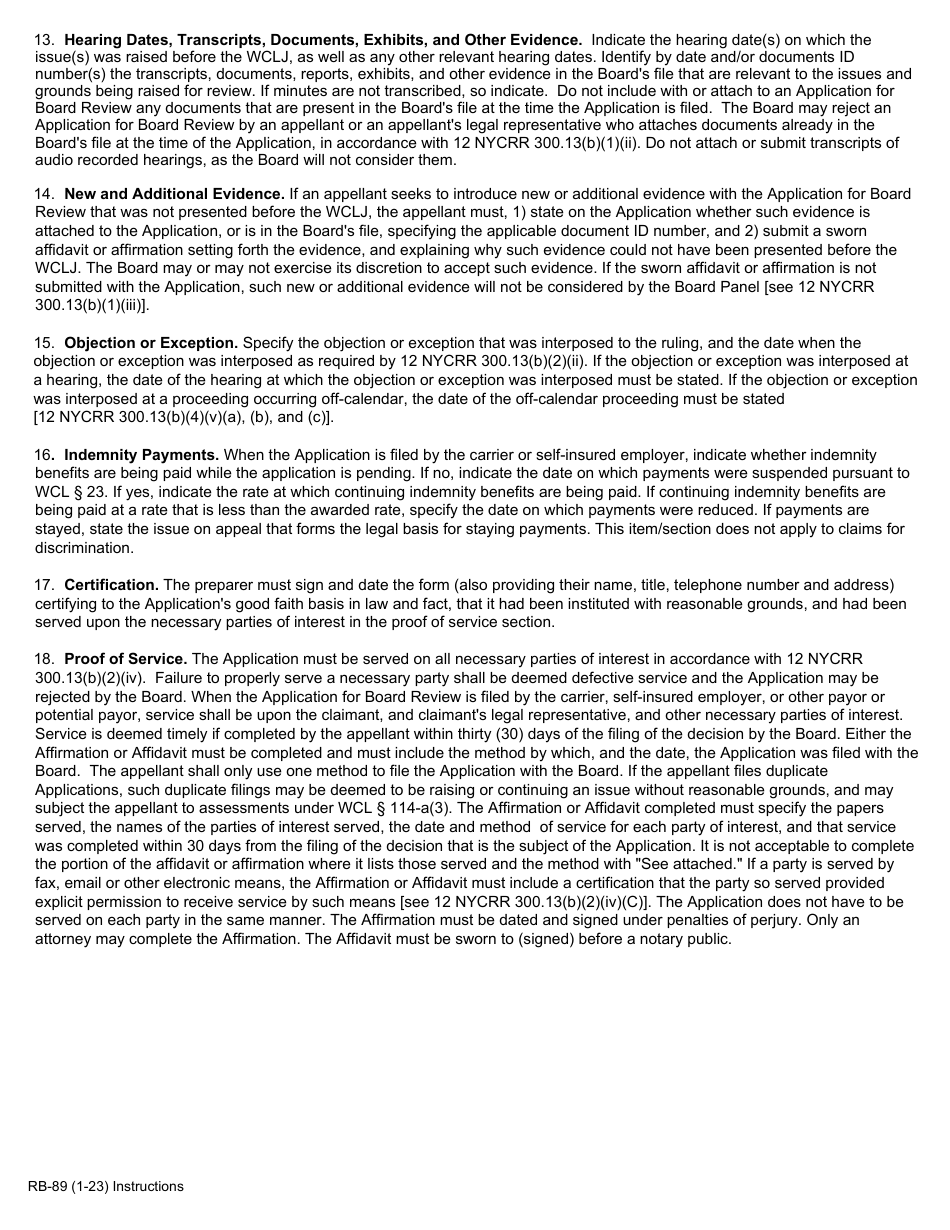 Form RB-89 Application for Board Review - New York, Page 2