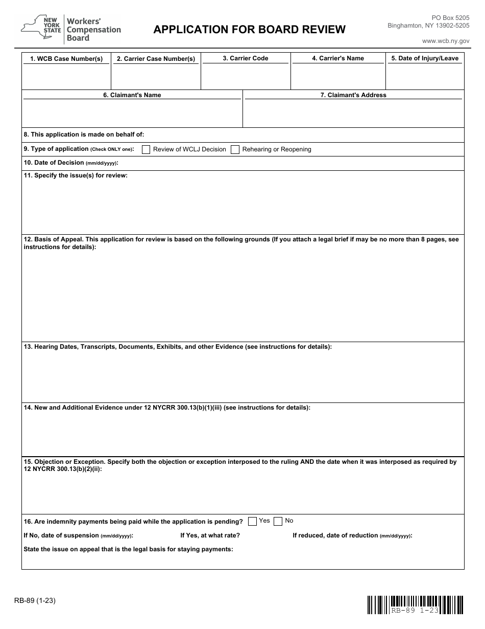 Form RB-89 Application for Board Review - New York, Page 3
