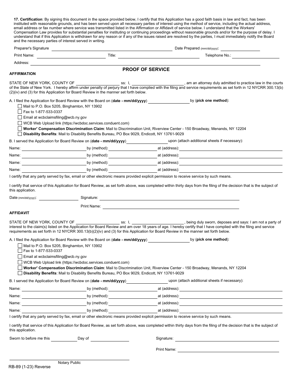 Form RB-89 Application for Board Review - New York, Page 4