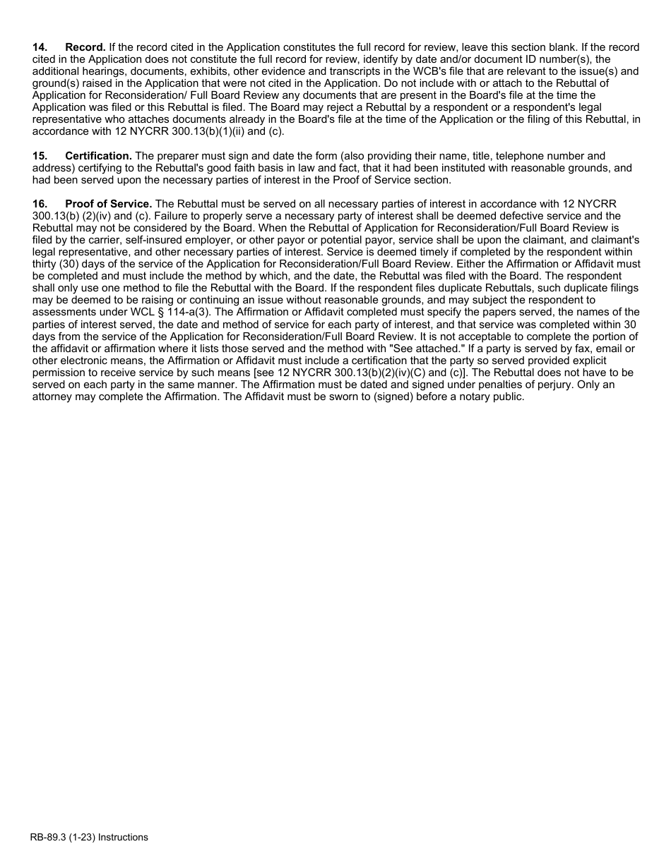 Form RB-89.3 Rebuttal of Application for Reconsideration / Full Board Review - New York, Page 2