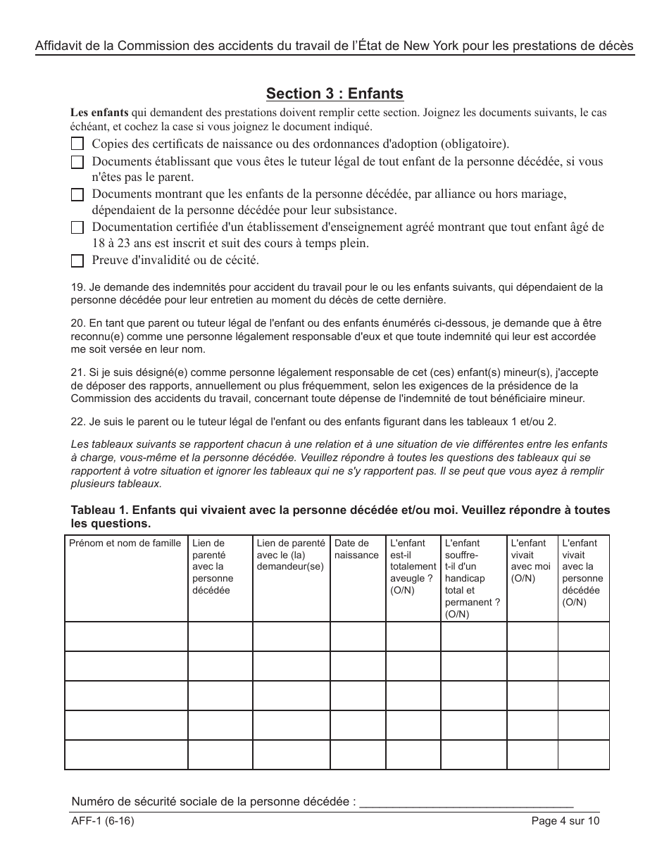 Form AFF-1 Affidavit for Death Benefits - New York (French), Page 5