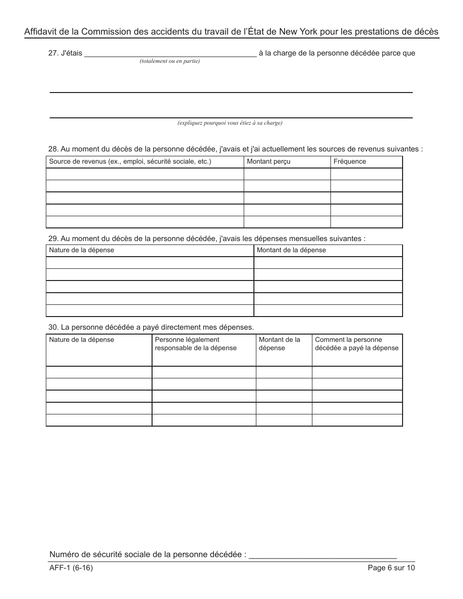 Form AFF-1 Affidavit for Death Benefits - New York (French), Page 7