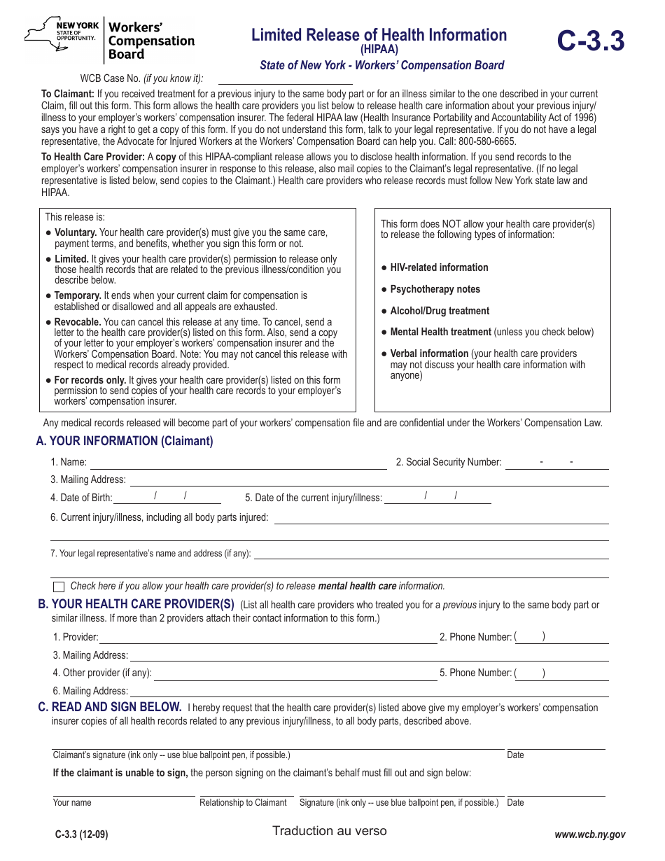Form C3.3 Fill Out, Sign Online and Download Fillable PDF, New York (English/French