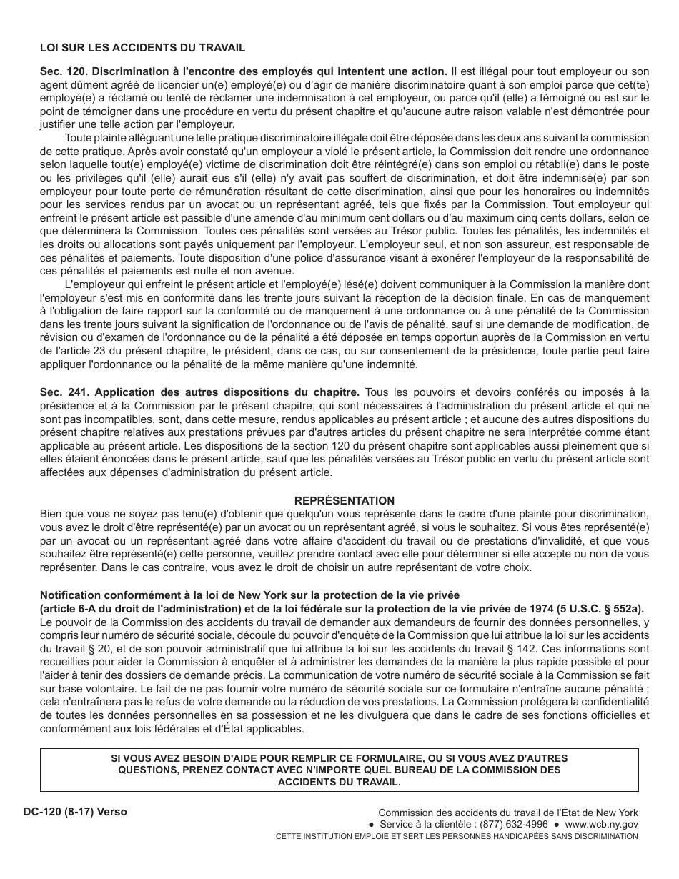 Form DC-120 Discharge or Discrimination Complaint - New York (French), Page 2