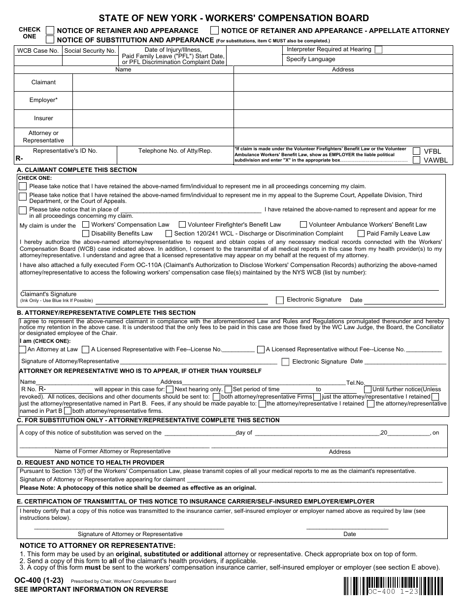 Form OC-400 - Fill Out, Sign Online and Download Fillable PDF, New York ...