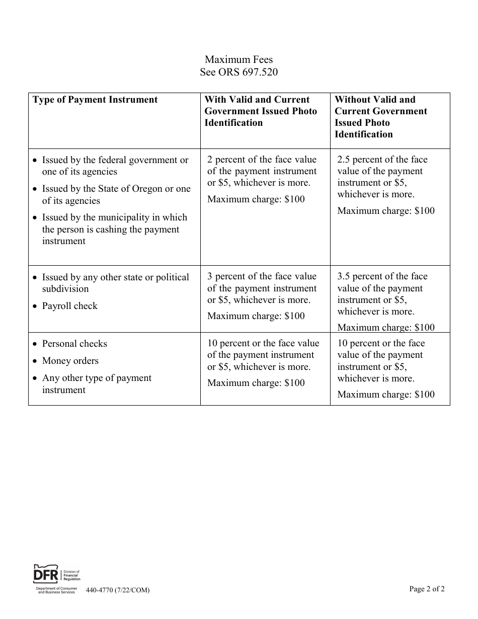 Form 440-4770 Check-Cashing Business - Additional Location Application - Oregon, Page 2