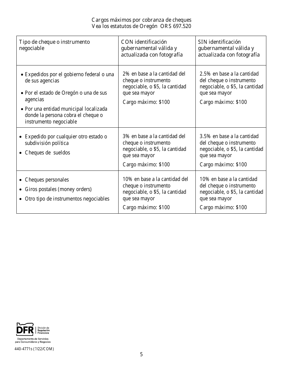 Formulario 440-4771S Servicios De Cobranza De Cheques - Solicitud Inicial Para Obtener Licencia - Oregon (Spanish), Page 5