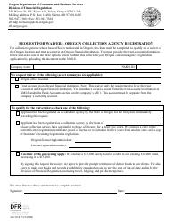 Document preview: Form 440-5218 Request for Waiver - Oregon Collection Agency Registration - Oregon