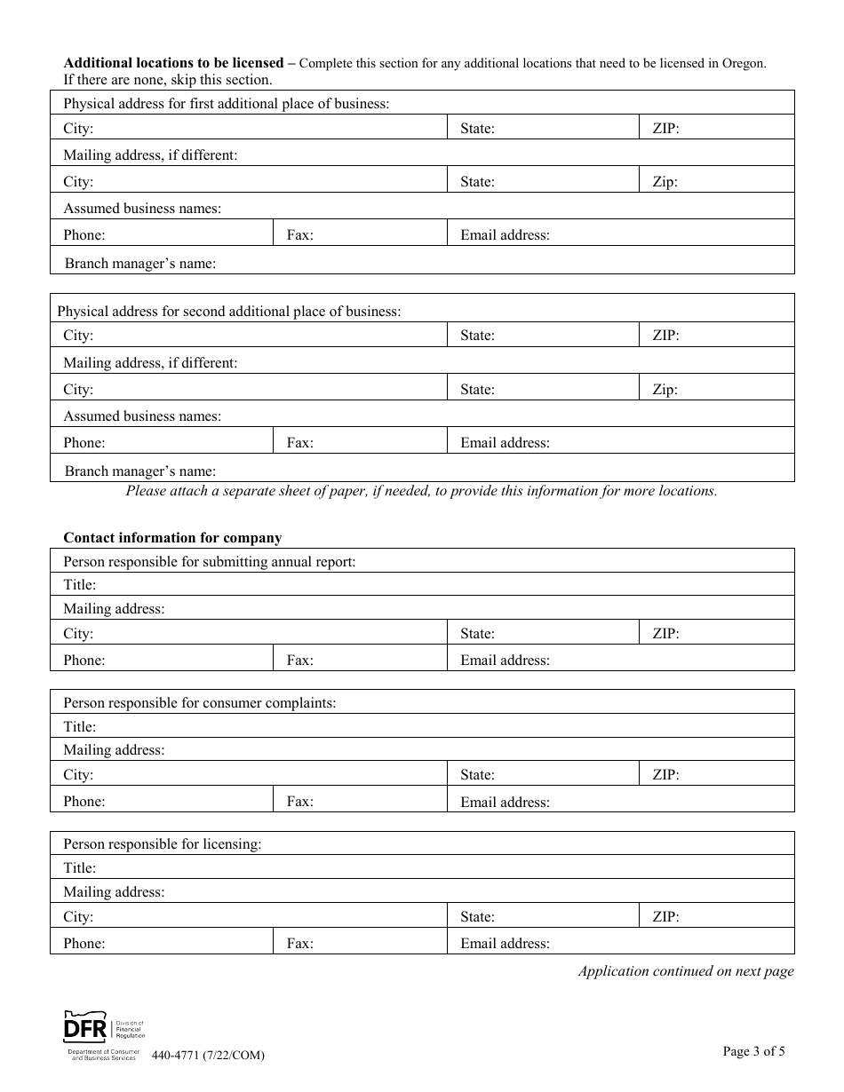Form 440-4771 Check-Cashing Business - Initial License Application - Oregon, Page 3