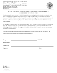 Document preview: Form 440-5343 Attestation for Reduced Errors and Omissions Insurance Oregon Debt Buyer License - Oregon