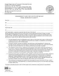 Form 440-3374 Endowment Care for Crypts or Niches Penal Bond With Surety - Oregon