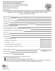 Document preview: Form 440-4018 Funeral and Cemetery Consumer Protection Trust Fund Claim for Restitution - Oregon