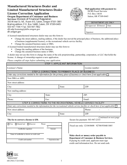 Form 440-2964  Printable Pdf
