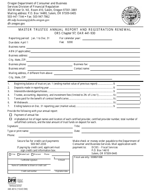 Form 440-4017 Master Trustee Annual Report and Registration Renewal - Oregon
