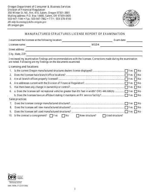 Form 440-3498  Printable Pdf