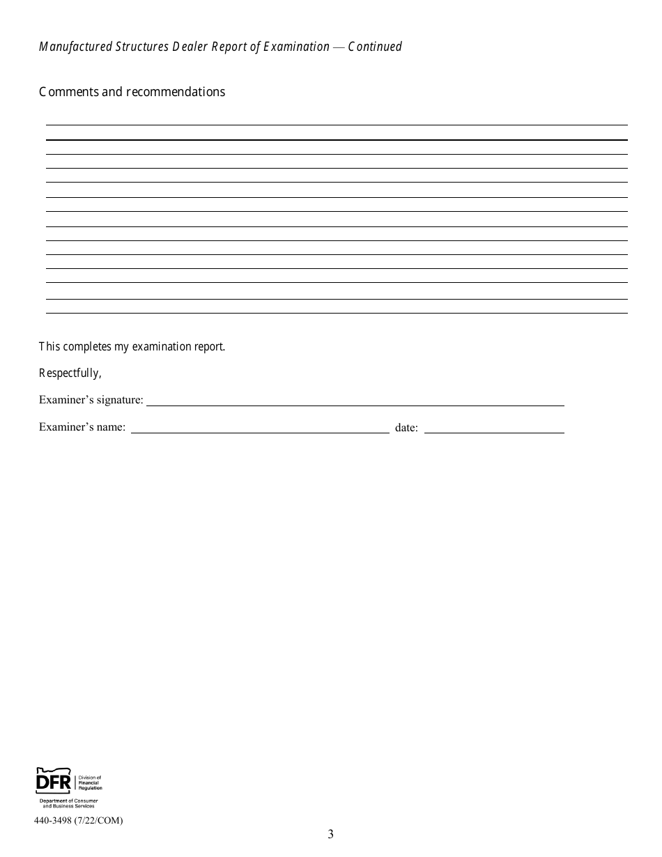 Form 440-3498 Manufactured Structures License Report of Examination - Oregon, Page 3