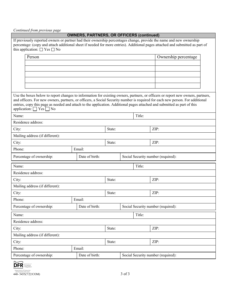 Form 440-5455 Limited Manufactured Structures Dealer License Renewal Application - Oregon, Page 3
