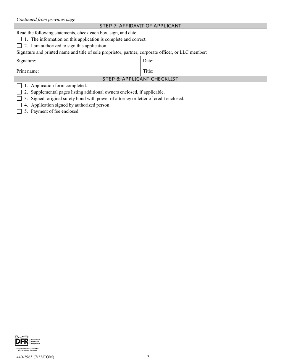 Form 440-2965 Limited Manufactured Structures Dealer License Application - Oregon, Page 3