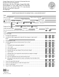 Form 440-3369 Mortgage Broker Examination - Loan Worksheet - Oregon