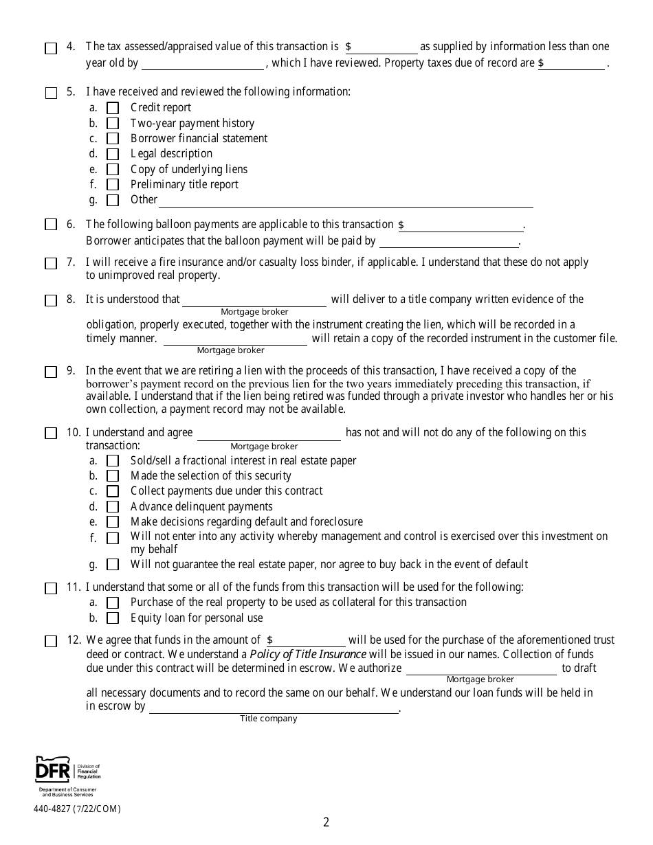 Form 440-4827 Investor Disclosure Information - Oregon, Page 2