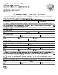 Form 440-5463 Pawnbroker License Application Amendment - Oregon