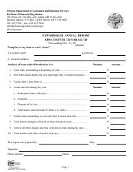 Document preview: Form 440-3371 Pawnbroker Annual Report - Oregon