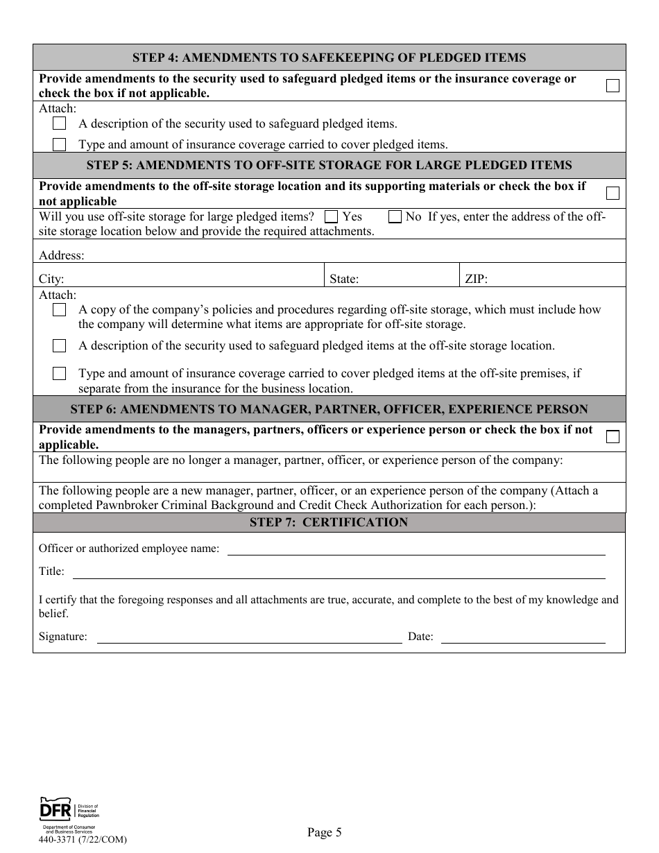Form 440-3371 Pawnbroker Annual Report - Oregon, Page 5