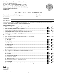 Form 440-3368 Mortgage Lender Report of Examination - Oregon