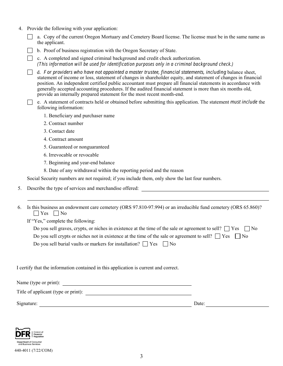 Form 440-4011 Certified Provider Application - Oregon, Page 3