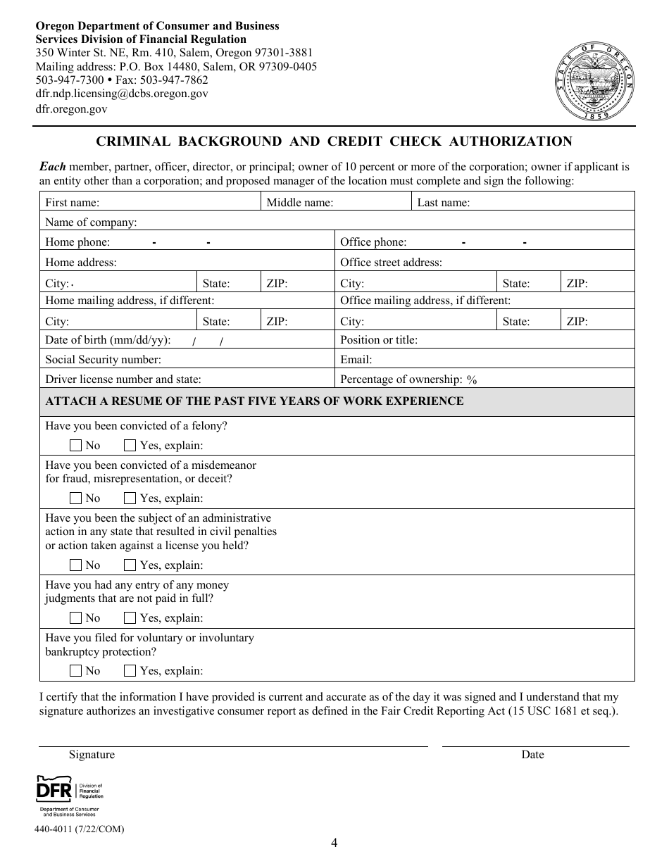 Form 440-4011 Certified Provider Application - Oregon, Page 4