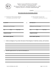Form CA-3073 Motion for Restraining Order - Washington, D.C.