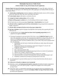 Outdoor Public Serving of Food Safety Permit Application - City of Philadelphia, Pennsylvania, Page 2