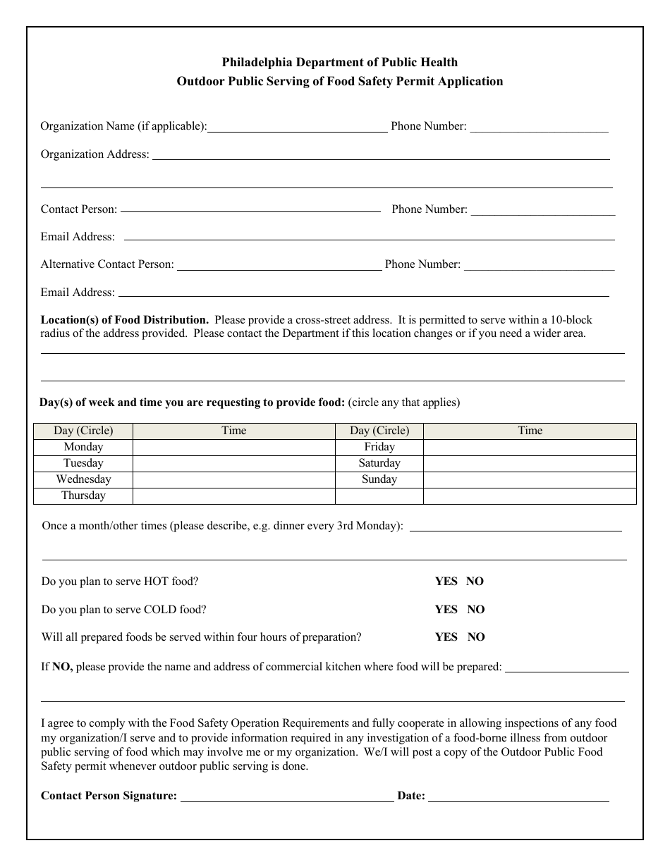 Outdoor Public Serving of Food Safety Permit Application - City of Philadelphia, Pennsylvania, Page 3