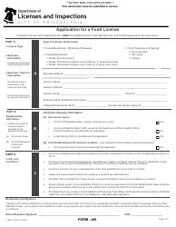 Document preview: Form AB (L_028_F) Application for a Food License - City of Philadelphia, Pennsylvania