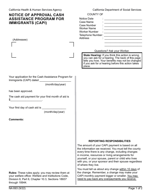 Form NA693  Printable Pdf