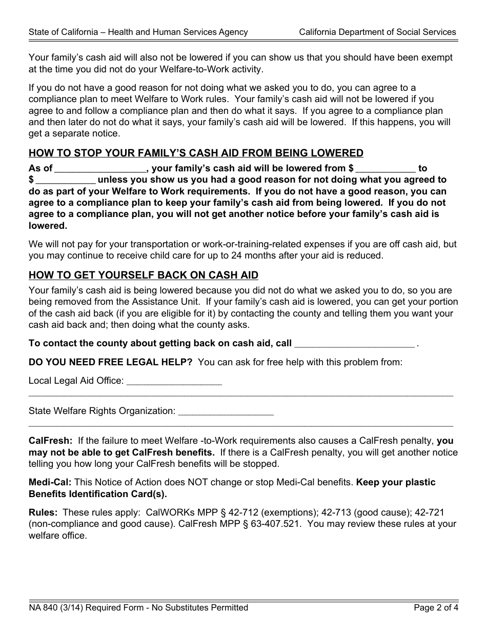Form NA840 Notice of Action - California, Page 2
