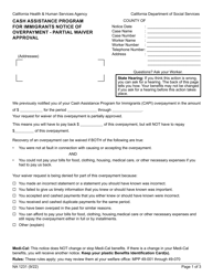 Document preview: Form NA1231 Notice of Overpayment - Partial Waiver Approval - Cash Assistance Program for Immigrants - California