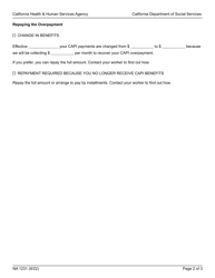 Form NA1231 Notice of Overpayment - Partial Waiver Approval - Cash Assistance Program for Immigrants - California, Page 2
