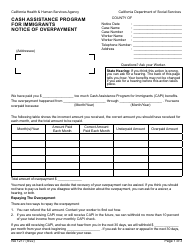 Document preview: Form NA1217 Notice of Overpayment - Cash Assistance Program for Immigrants - California