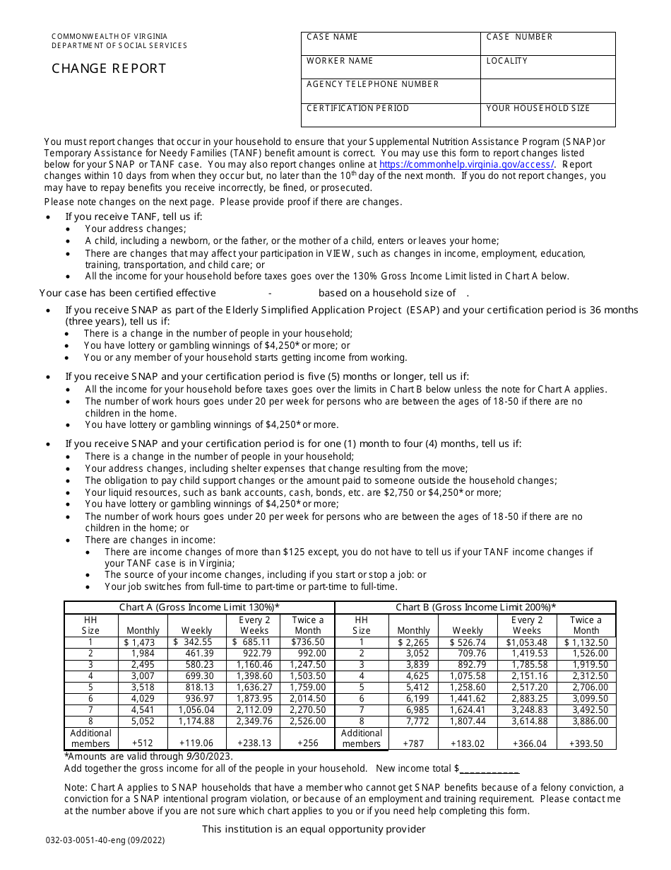 Form 032-03-0051-40-ENG Change Report - Virginia, Page 1