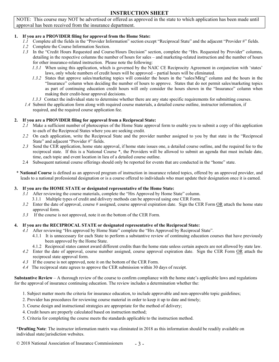 Uniform Continuing Education Reciprocity Course Filing Form, Page 3