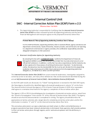 Saic - Internal Corrective Action Plan (Icap) Form - Vermont