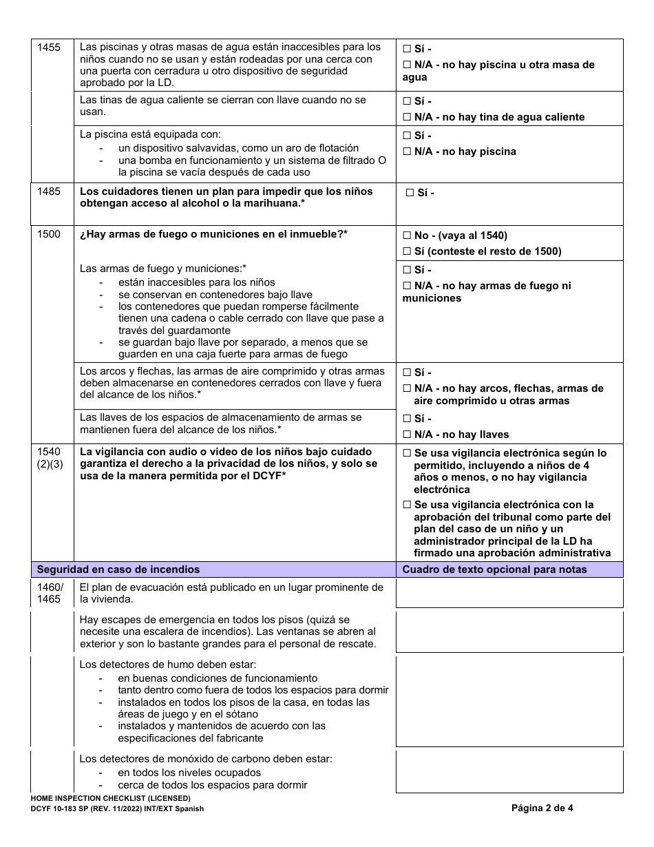 DCYF Formulario 10-183 Lista De Inspeccion Del Hogar (Con Licencia) - Washington (Spanish), Page 2