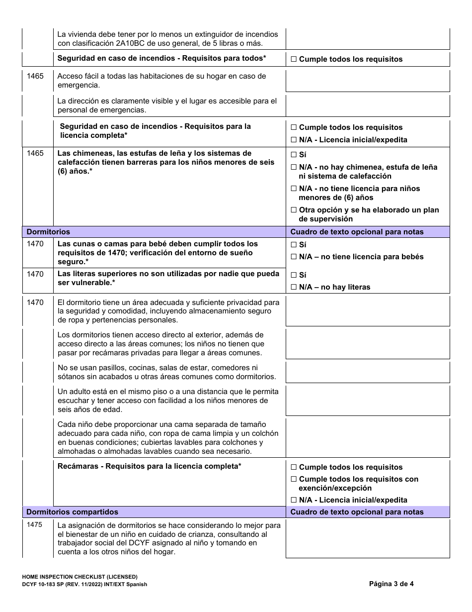 DCYF Formulario 10-183 Lista De Inspeccion Del Hogar (Con Licencia) - Washington (Spanish), Page 3
