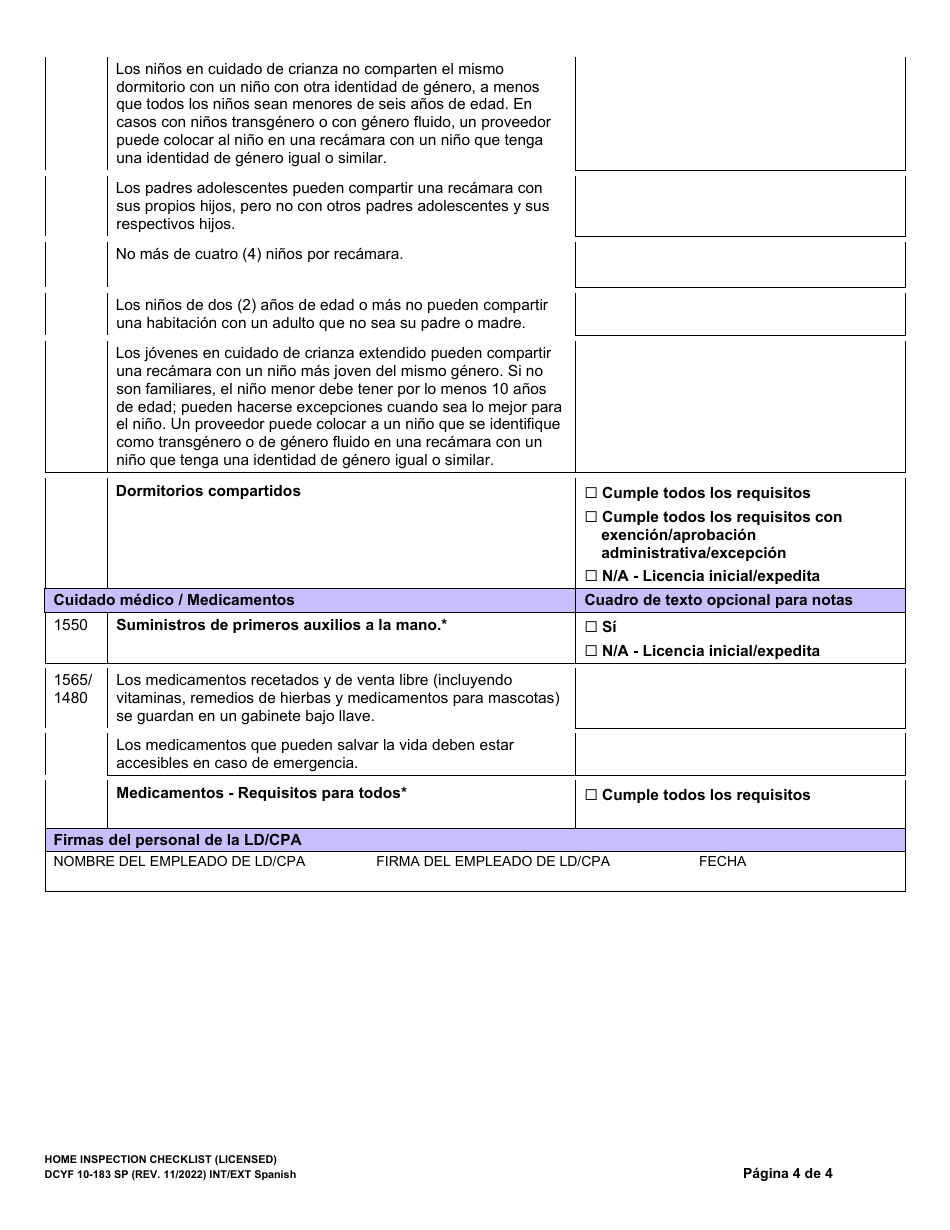 DCYF Formulario 10-183 Lista De Inspeccion Del Hogar (Con Licencia) - Washington (Spanish), Page 4