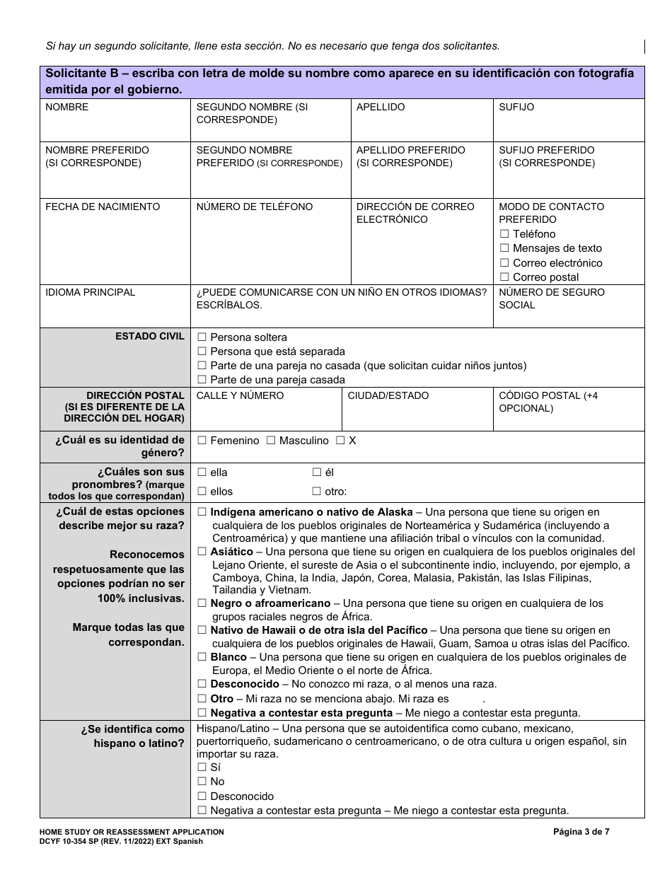 DCYF Formulario 10-354 Solicitud De Estudio Del Hogar O Reevaluacion - Washington (Spanish), Page 3
