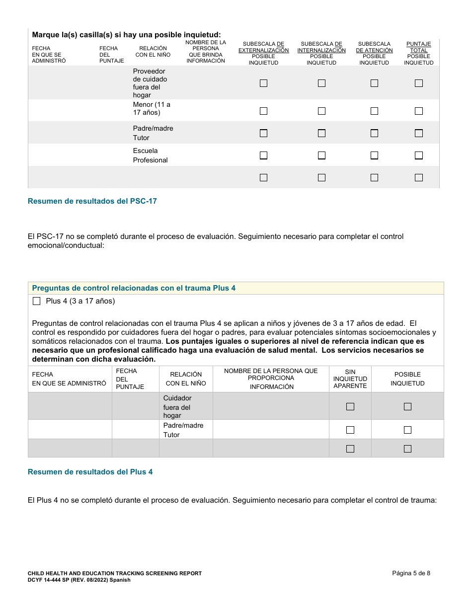 DCYF Formulario 14-444 Registro De Salud Y Educacion Del Menor Informe De Valoracion - Washington (Spanish), Page 5