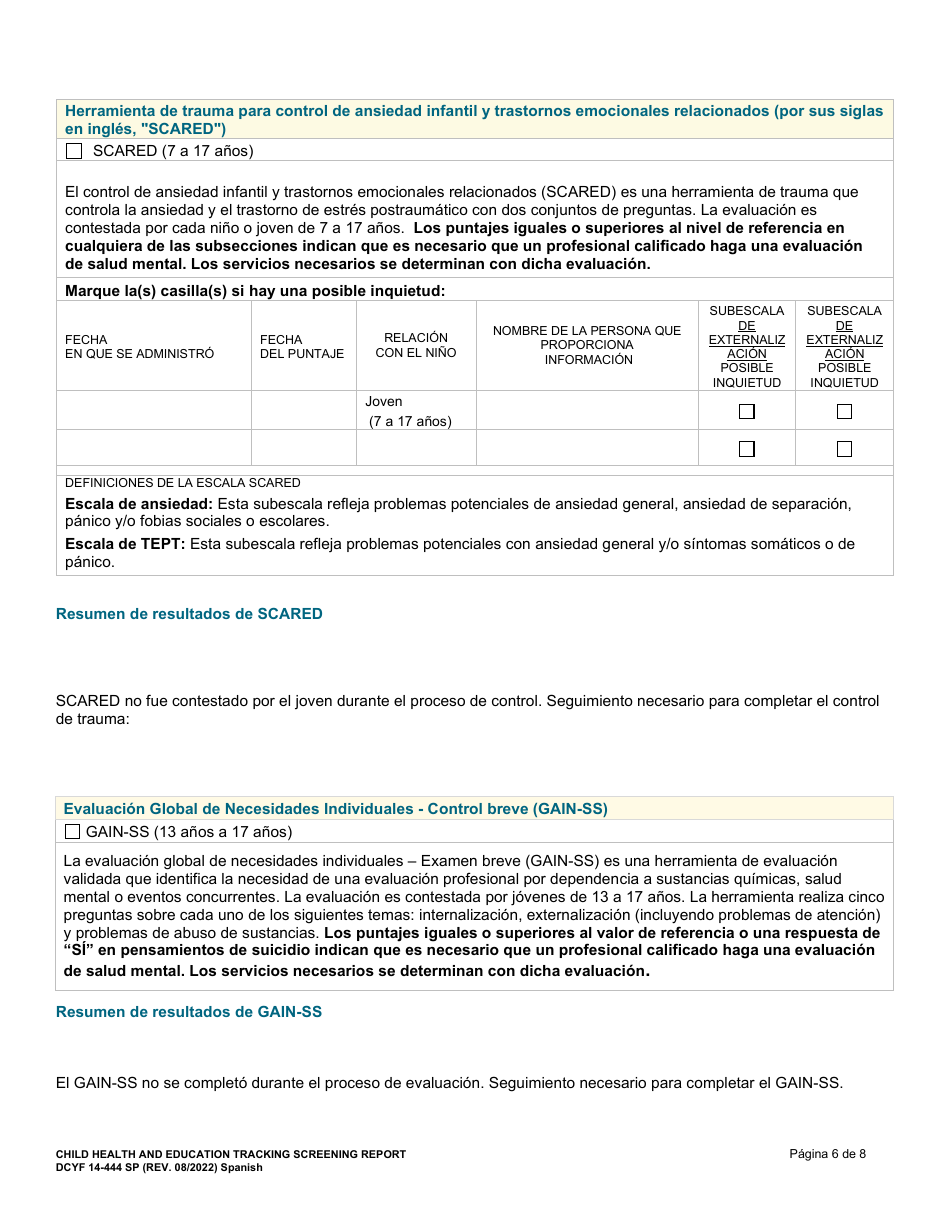 DCYF Formulario 14-444 Registro De Salud Y Educacion Del Menor Informe De Valoracion - Washington (Spanish), Page 6